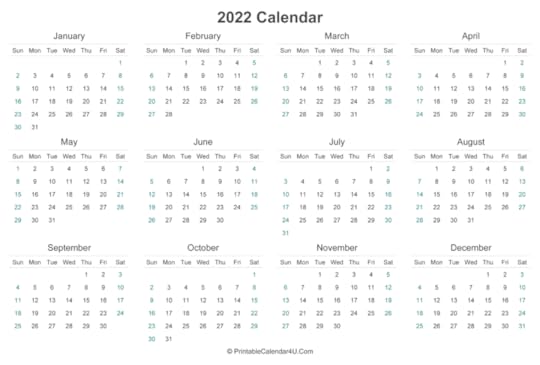 2022 calendar printable landscape layout