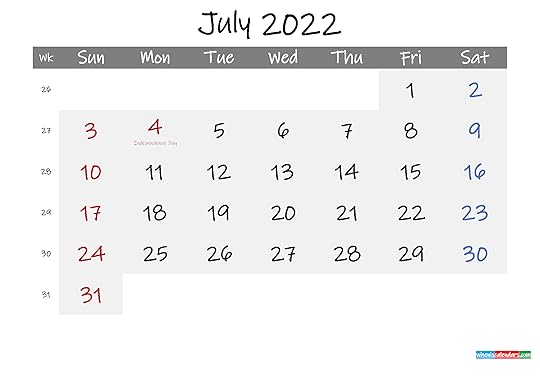 free july 2022 monthly calendar template word template