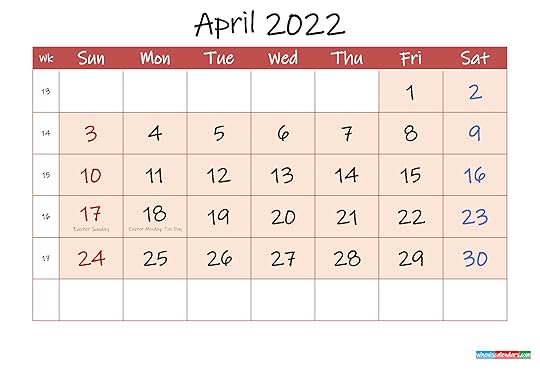april 2022 free printable calendar with holidays
