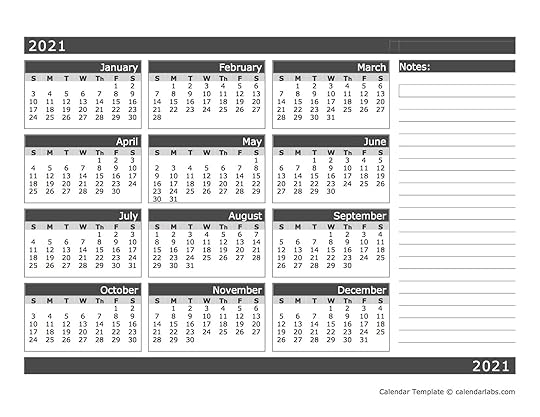 2021 blank 12 month calendar in one page free printable