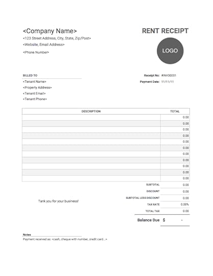 rent receipt templates free download invoice simple
