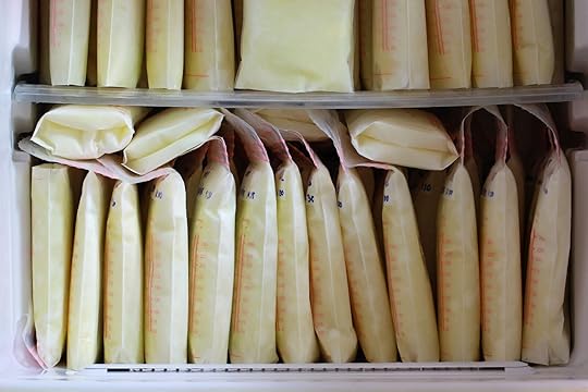 bags filled with breast milk and stored in a refrigerator