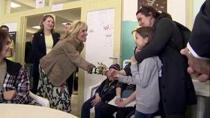 Jill Biden speaks with Ukrainian refugee families