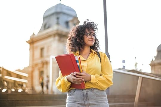 a girl with textbooks