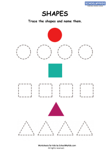 shape tracing and naming circle square and triangle worksheets for preschool kindergarten grade math worksheets schoolmykids com