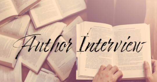a pile of open faced books, one being held open, text says 'author interview'