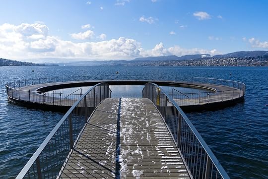 Lakeside bath Tiefenbrunnen at lake Zurich with round toddler pool. Photo taken April 6th, 2021, Zurich, Switzerland.