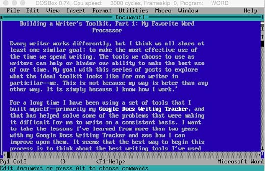 A version of Word for DOS 5.5 running in DOSBox on my Mac.