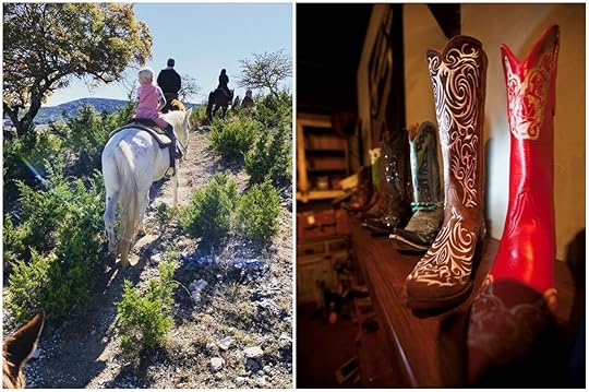 Family riding horse and boots in small towns in Texas
