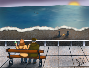 Couple on beach at sunset