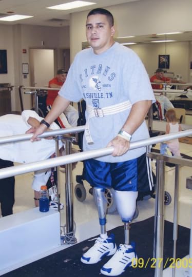 Biemfohr in rehab, walking on a treadmill with two artificial legs