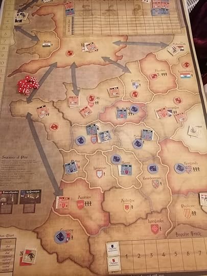 Game map, Joan of Arc is in Anjou, there are only five French commanders surrounded by English forces but France has won on victory points.