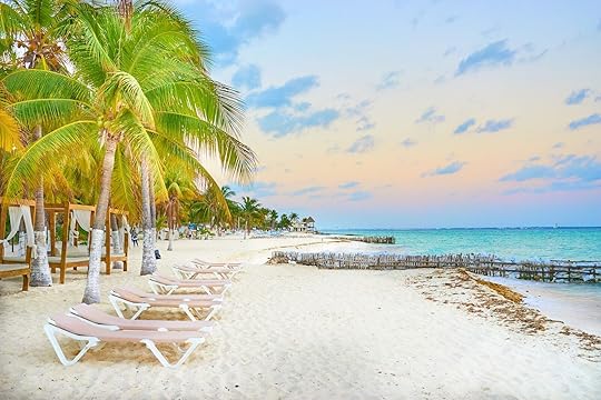 luxurious beach lounge at Isla Mujeres in Mexico / Relaxing at caribbean beach / perfect vacations