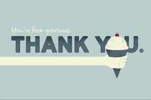 The words Thank You and an image of a hand reaching out to offer an ice cream cone