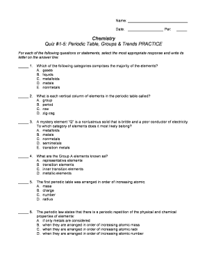 fillable online quiz 1 5 fy13 periodic table groups trends practice fax email print pdffiller