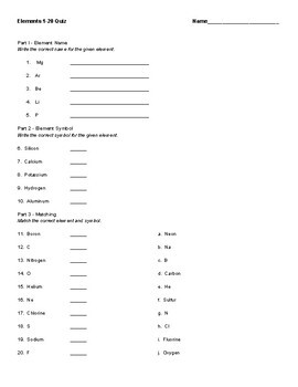 periodic table element quiz teaching resources tpt