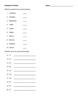 periodic table element quiz teaching resources tpt
