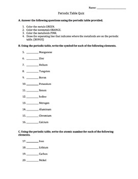 periodic table quiz by creatively stephany teachers pay teachers