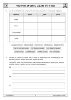 properties of solids liquids and gases worksheet by good science