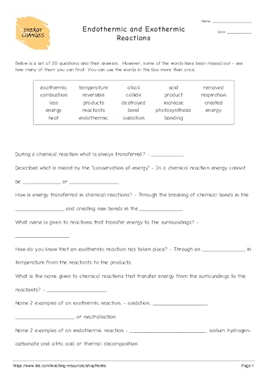 chemistry worksheets