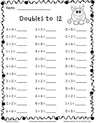 adding doubles and a freebie smiling and shining in second grade 2nd grade math worksheets math fact worksheets 2nd grade math