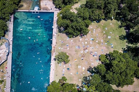 shot of barton springs pool from drone 