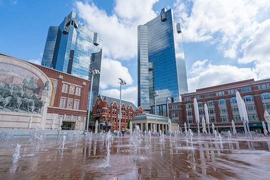 Water fountains in Sundance Square in Fort Worth, Texas