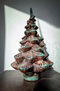 Raku Pottery Christmas Tree - Turquoise & Metallic
