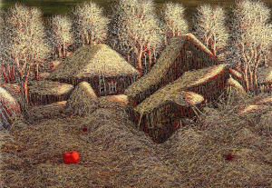 Ukraine Peasent farm in snow red apple Ivan murchuk