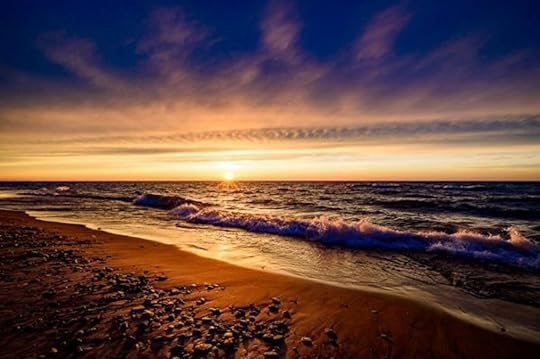 Sunset at Sand dunes at Indiana Dunes National Park on Lake Michigan