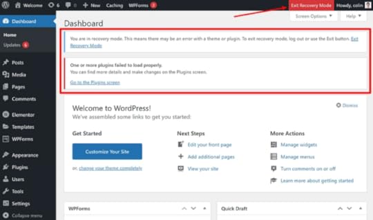 dashboard wordpress recovery mode