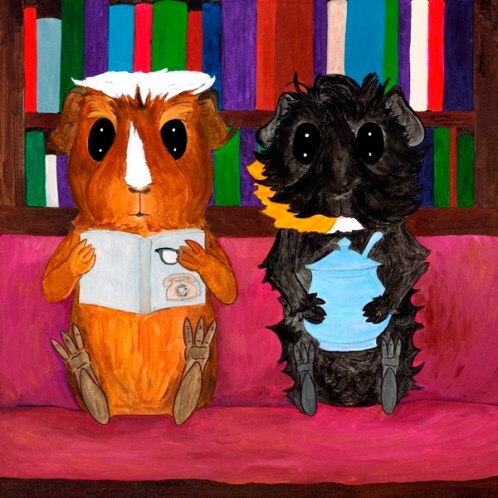 Guinea pigs and books painting Rachel E Smith