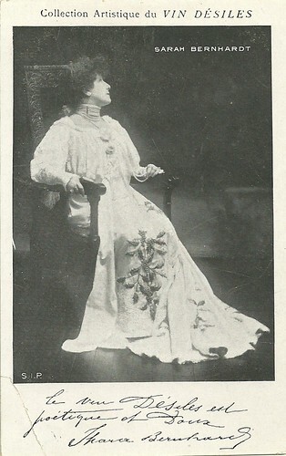 Sarah Bernhardt, publicity for Vin Désiles