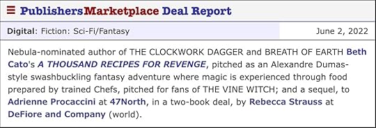 thousand recipes for revenge book deal