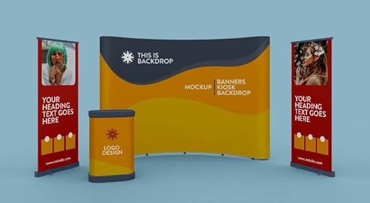 free exhibition standing banner kiosk backdrop mockup psd designbolts