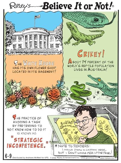 1. The White House has its own flower shop located in its basement! 2. Crikey! About 14 percent of the world's reptile population lives in Australia! 3. The practice of avoiding a task by pretending to not know how to do it is known as 