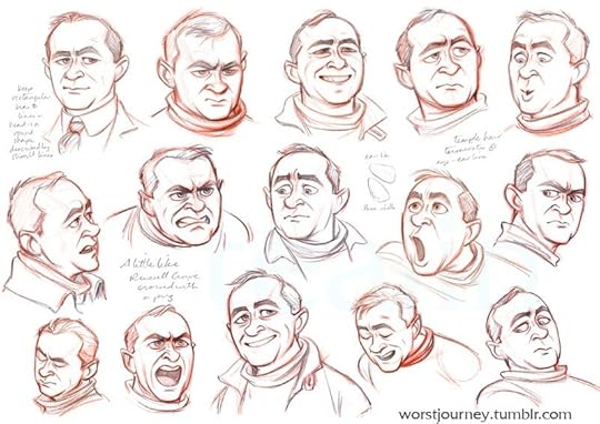 A series of head studies showing Capt. Scott making a variety of different expressions.