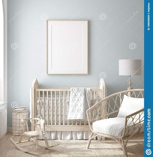 mock up frame in boy nursery with natural wooden furniture stock