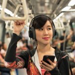 listening music girl on the train