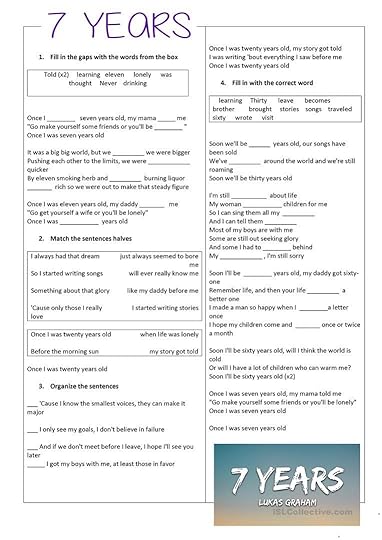 7 years by lukas graham worksheet english esl worksheets for distance learning and physical classrooms