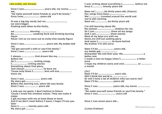 seven years old lukas graham english esl worksheets for distance learning and physical classrooms