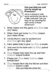 mixed up pronouns esl worksheet by susyw