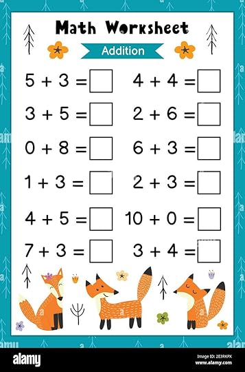 math worksheet for kids addition mathematic activity page with cute foxes stock vector image art alamy
