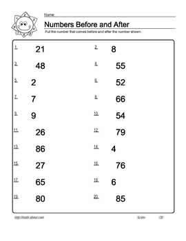 numbers before and after worksheets 1 to 100