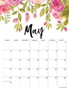 free printable 2021 floral calendar monday start paper trail design