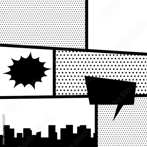 comics book monochrome template background pop art black white empty