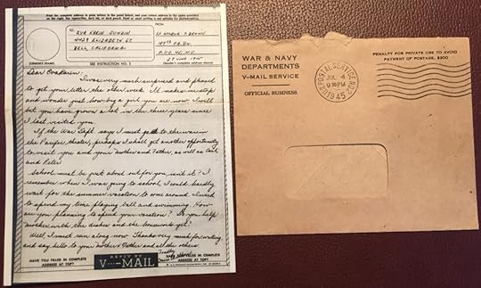 A V-Mail received in California during World War II. Note smaller size in relation to envelope. Read more: