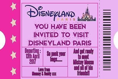 personalised disney ticket style disneyland paris invites inc envelopes