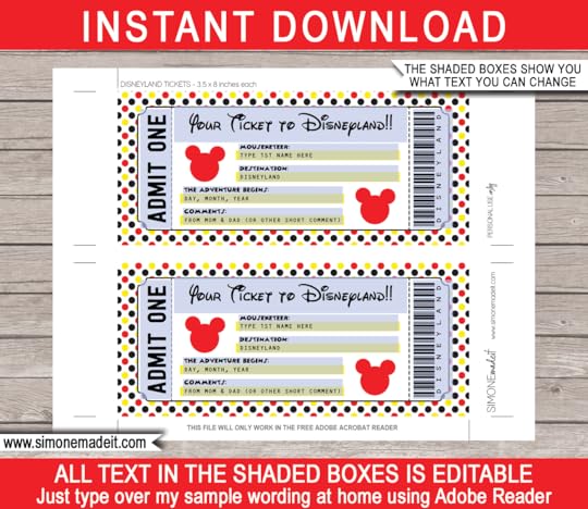 printable ticket to disneyland template surprise trip to disneyland gift