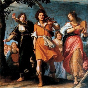 David in triumph with his sword after killing Goliath